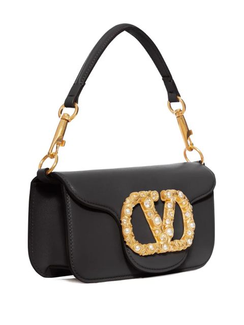 Valentino Garavani VLogo embellished clasp leather shoulder bag - Black