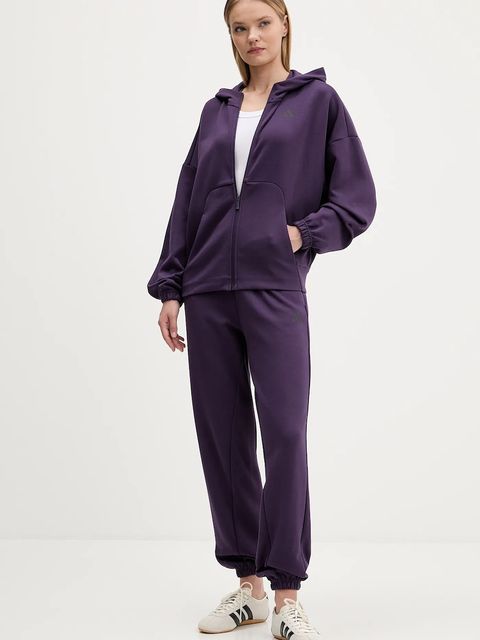 adidas bluza Future Icons damska kolor fioletowy z kapturem z nadrukiem JX0441 - zdjęcie produktu nr 2