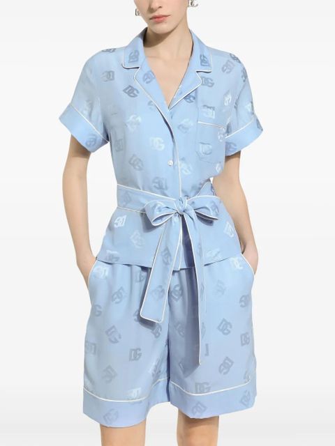 Dolce & Gabbana DNA monogram-jacquard tied-waist shirt - Blue - zdjęcie produktu nr 2