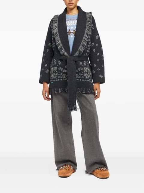 Alanui bandana-jacquard fringed cardigan - Grey