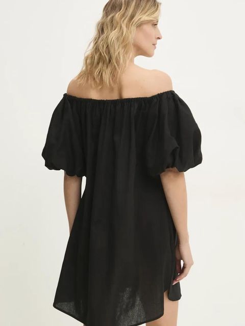 Answear.LAB sukienka z lnem kolor czarny mini oversize - zdjęcie produktu nr 2