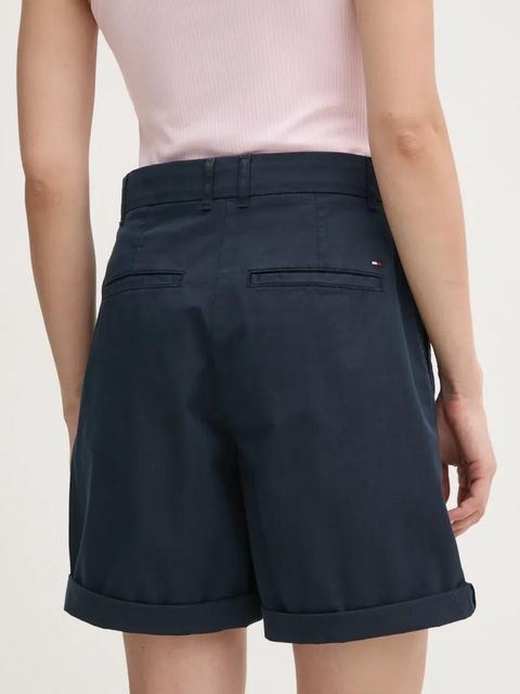 Tommy Hilfiger szorty damskie kolor granatowy gładkie high waist WW0WW42457