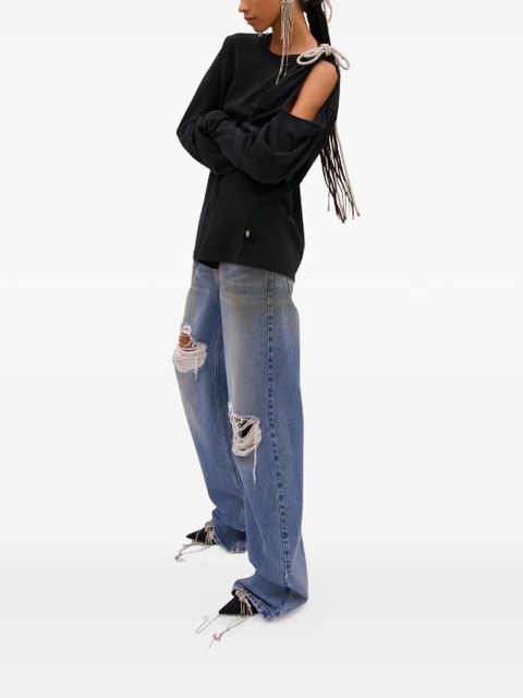 AREA crystal-knot cut-out T-shirt - Black