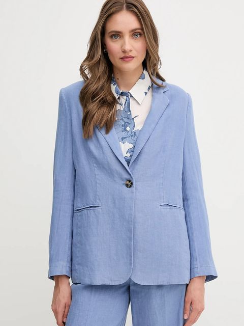 OUI marynarka lniana kolor niebieski jednorzędowa gładka 92927 - zdjęcie produktu nr 1