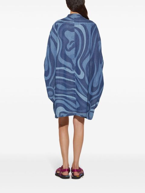 PUCCI Marmo-print denim kaftan dress - Blue