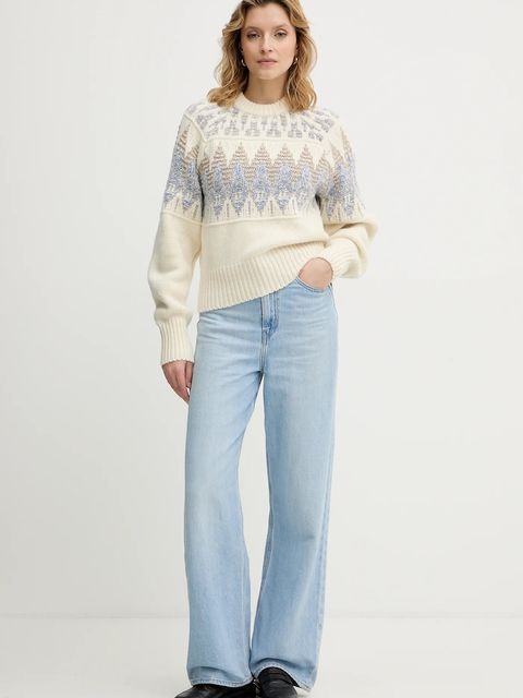 BOSS Orange sweter z dodatkiem wełny damski kolor beżowy 50551269