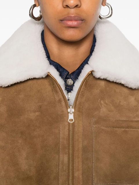Maje shearling-collared jacket - Brown