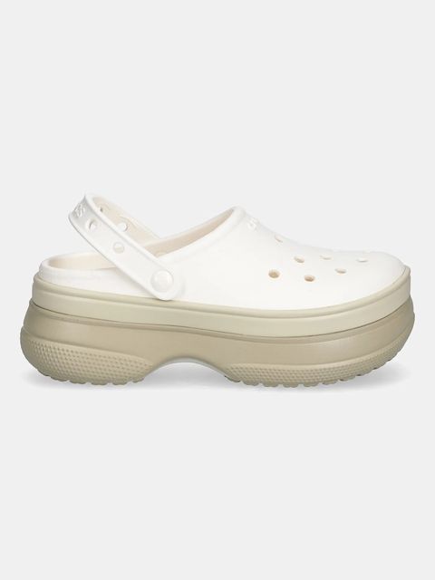 Crocs klapki Classic Stacked Clog damskie kolor beżowy na platformie 211355