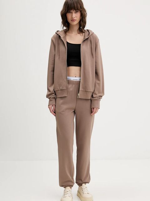 Guess bluza SOFIA damska kolor brązowy z kapturem gładka O5RQ01 KCO31