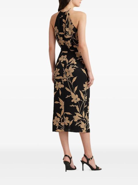 Lauren Ralph Lauren floral metal-necklace midi dress - Black