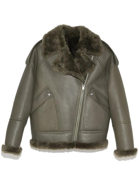 Yves Salomon shearling-lining biker jacket - Green - zdjęcie produktu nr 1