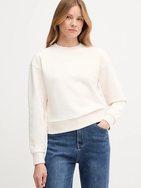 Armani Exchange bluza bawełniana damska kolor beżowy z nadrukiem XW001451 AF10830 - zdjęcie produktu nr 1