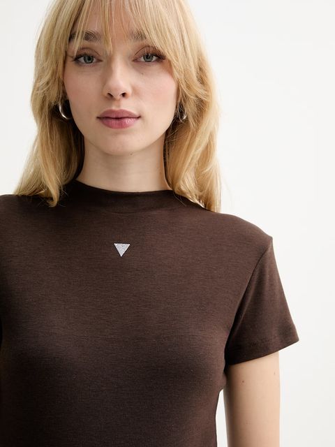 Guess t-shirt z domieszką jedwabiu TINA