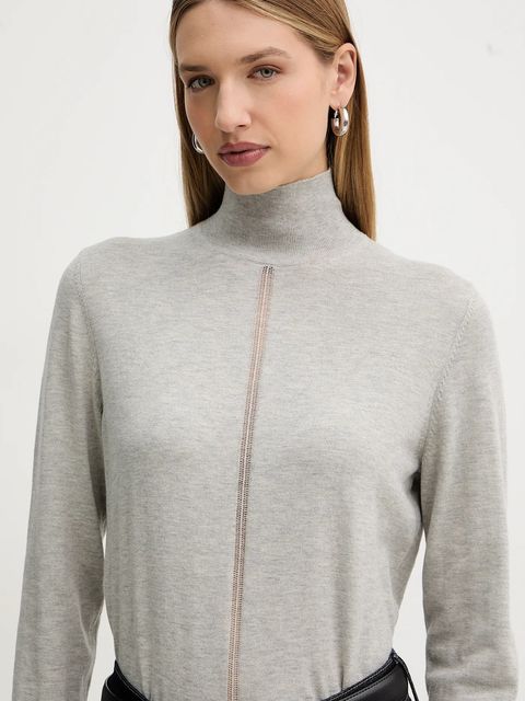 BOSS Orange sweter z dodatkiem wełny damski kolor szary lekki z półgolfem 50551356