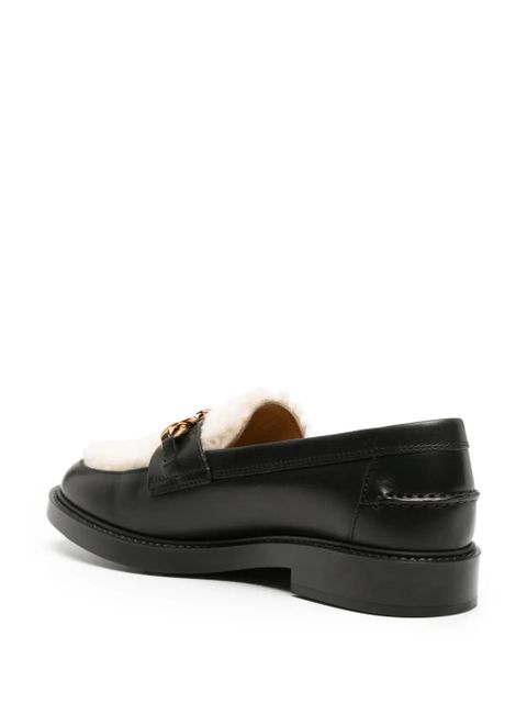 Tod's logo-chain shearling-panel loafers - Black