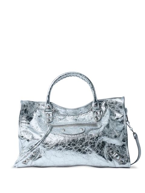 Balenciaga medium crinkled leather stud tote bag - Silver - zdjęcie produktu nr 1