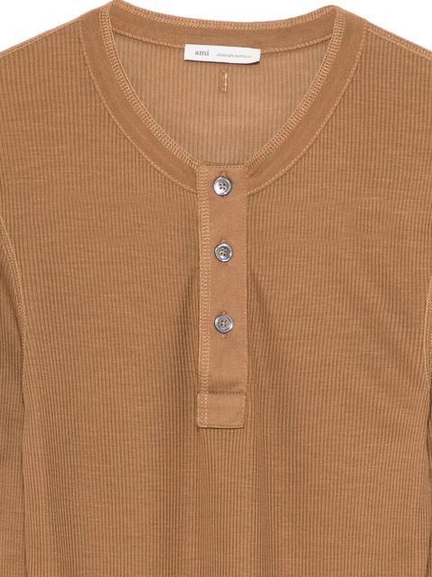 AMI Paris ribbed henley top - Brown