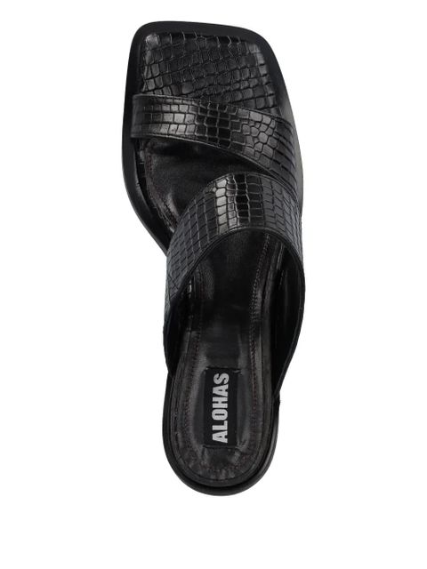 ALOHAS Gabin crocodile-effect block-heel slides - Black