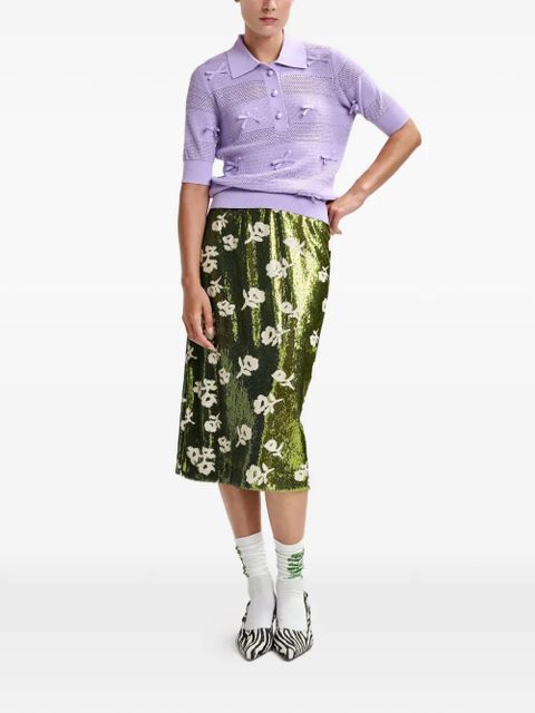 Essentiel Antwerp sequin-embellished floral-detail midi skirt - Green - zdjęcie produktu nr 2