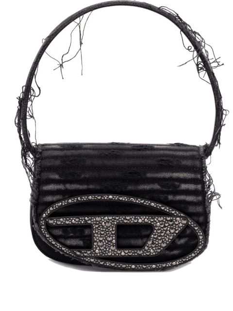 Diesel 1DR crystal-embellished frayed shoulder bag - Black - zdjęcie produktu nr 1