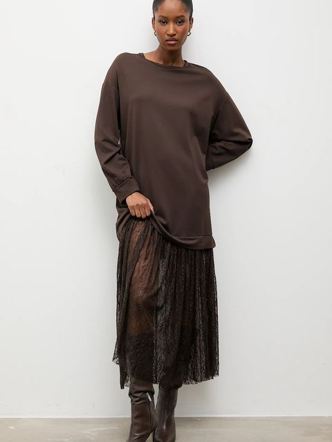 Answear.LAB sukienka kolor brązowy maxi oversize