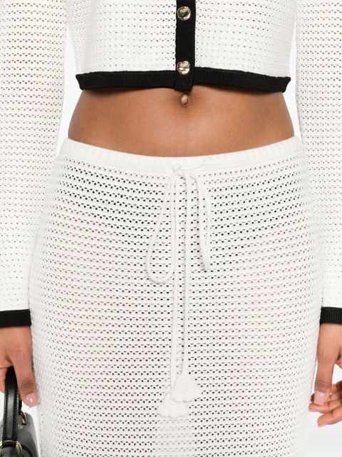 Self-Portrait sequinned pointelle-knit maxi skirt - White