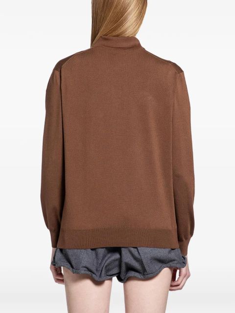 Prada logo-embroidered long-sleeve polo shirt - Brown