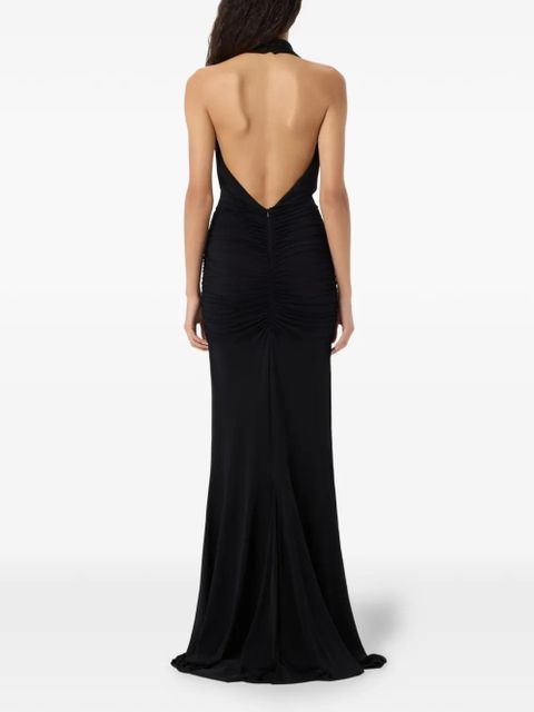 Blumarine rose-appliqué halterneck maxi dress - Black