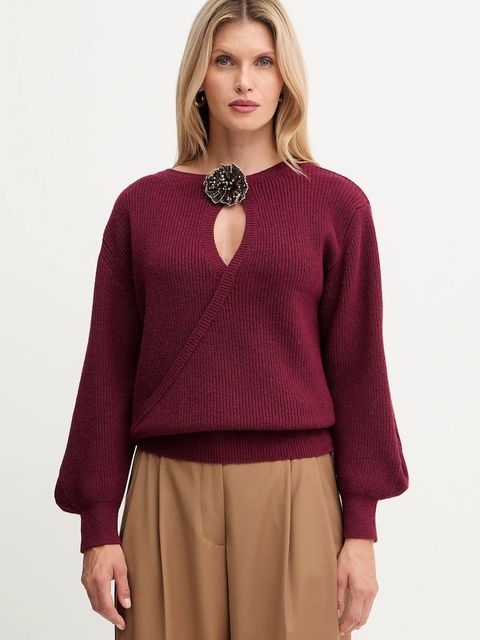 Simona Corsellini sweter z dodatkiem wełny damski kolor bordowy lekki A25CPMGG0401 - zdjęcie produktu nr 1