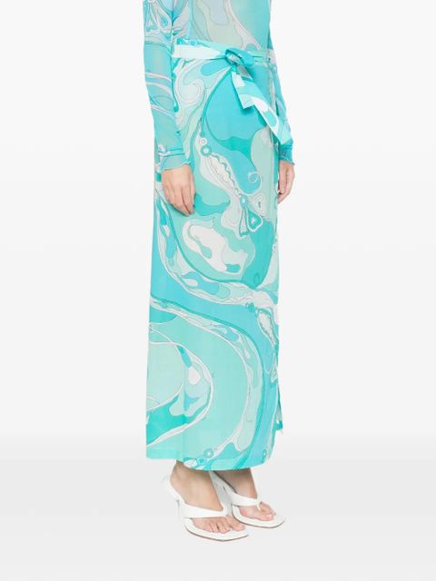 PUCCI Orchidee side tie cotton muslin maxi skirt - Blue