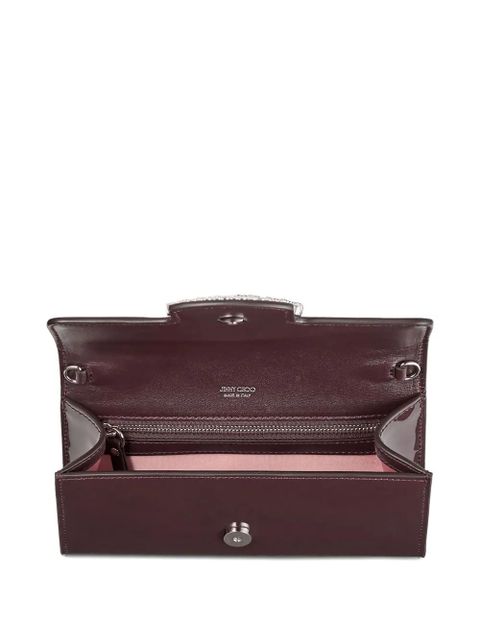 Jimmy Choo Bing crystal-embellished patent-leather clutch bag - Brown