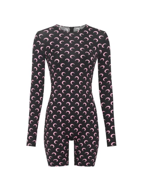 Marine Serre Moon-print jersey playsuit - Black