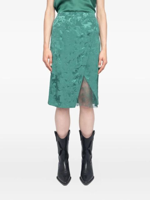 Zadig&Voltaire Julen horse-jacquard lace-insert midi skirt - Green