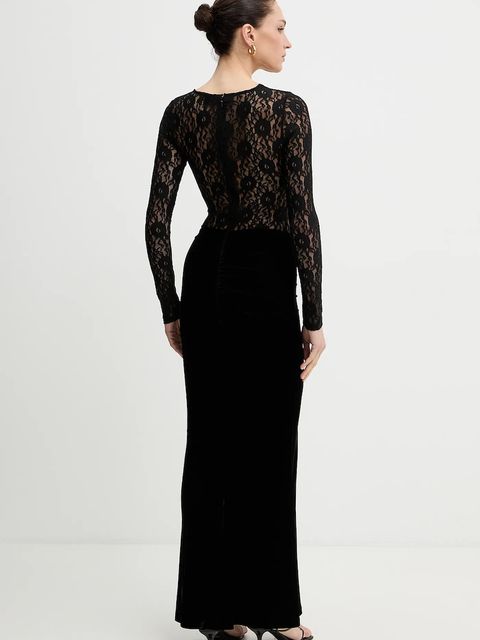 Bardot sukienka welurowa kolor czarny maxi dopasowana 60151DB