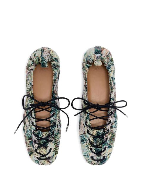 GANNI tapestry-effect eyelet-detail lace-up ballerina - Multicolour