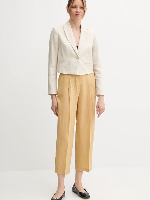 United Colors of Benetton marynarka lniana kolor beżowy jednorzędowa gładka 2AGHDW037 - zdjęcie produktu nr 2