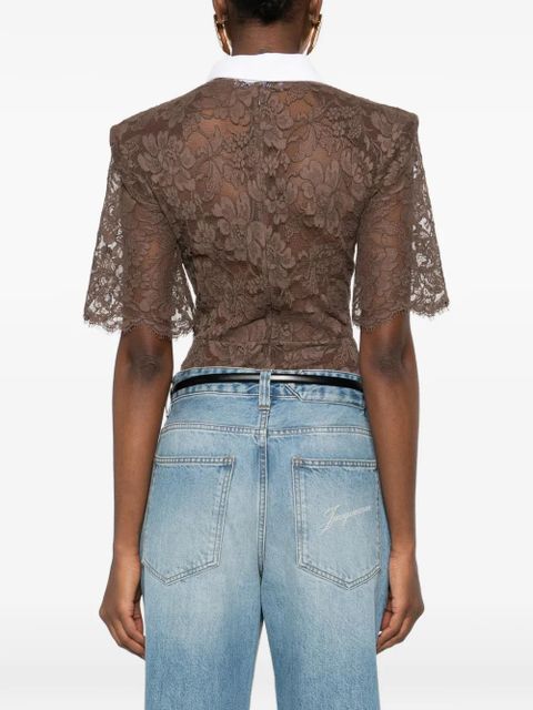 Rowen Rose lace polo shirt bodie - Brown