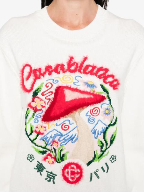 Casablanca Mushroom-embroidered crew-neck sweater - White