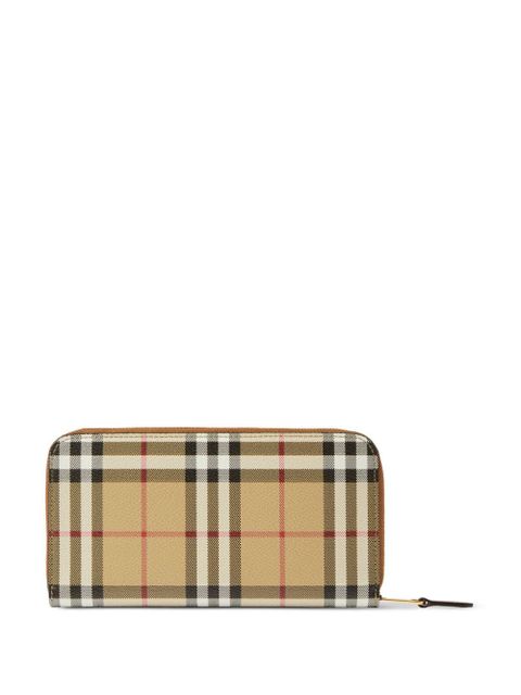 Burberry checked zipped leather wallet - Brown