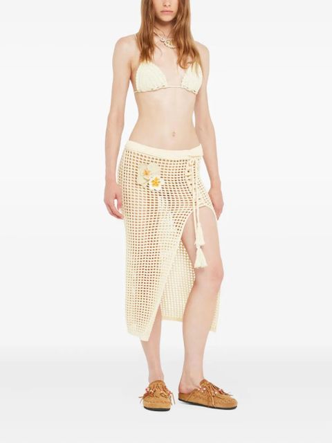 Alanui Where The Waves Begins floral-appliqué tied midi skirt - Neutrals - zdjęcie produktu nr 2