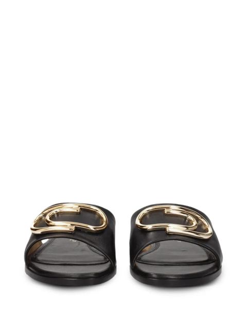 Off-White logo-plaque leather flat sandals - Black