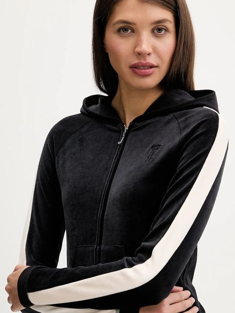 Juicy Couture bluza Heritage damska kolor czarny z kapturem gładka JCGAS126001