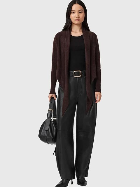 AllSaints kardigan kaszmirowy damski kolor brązowy lekki W091KD