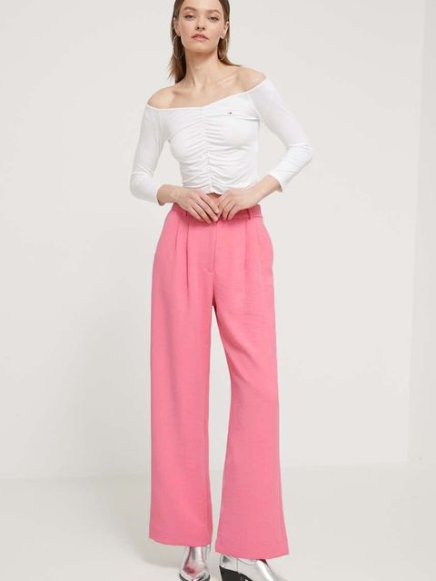 Abercrombie & Fitch spodnie damskie kolor różowy proste high waist