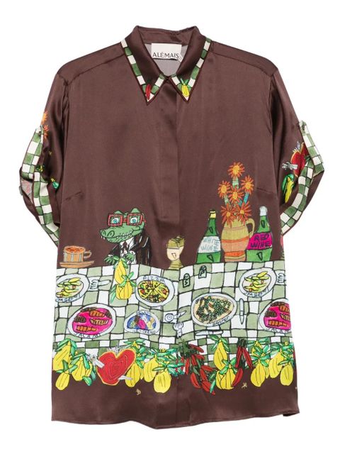 ALEMAIS Fredo illustration-print short-sleeve shirt - Brown - zdjęcie produktu nr 1