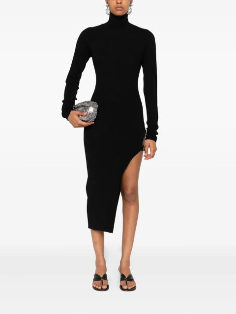 Blumarine ribbed turtleneck buckle-detail asymmetric party dress - Black - zdjęcie produktu nr 2