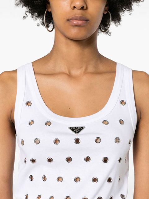 Prada triangle-logo eyelets tank top - White