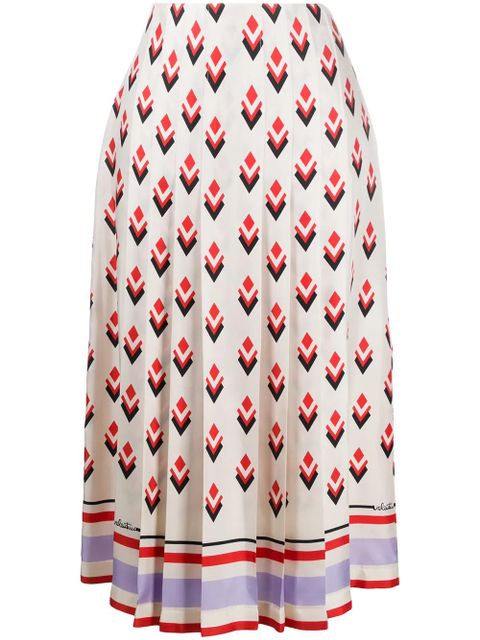 Valentino Garavani pleated graphic-print skirt - Neutrals - zdjęcie produktu nr 1