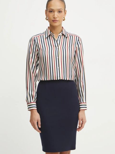 Luisa Spagnoli koszula jedwabna damska kolor biały regular z kołnierzykiem klasycznym 541746