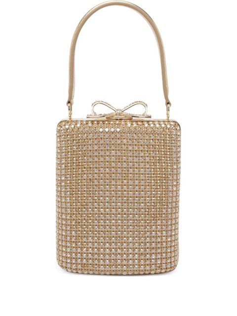 Self-Portrait crystal-embellished bow mini bag - Gold - zdjęcie produktu nr 1